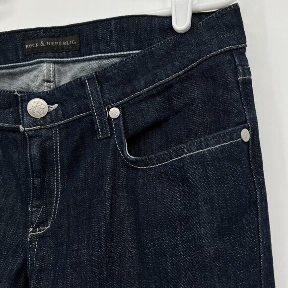 Rock & Republic Women's Navy Denim Jeans Size 31 Kasandra Flared Leg Mid Rise - Picture 6 of 12